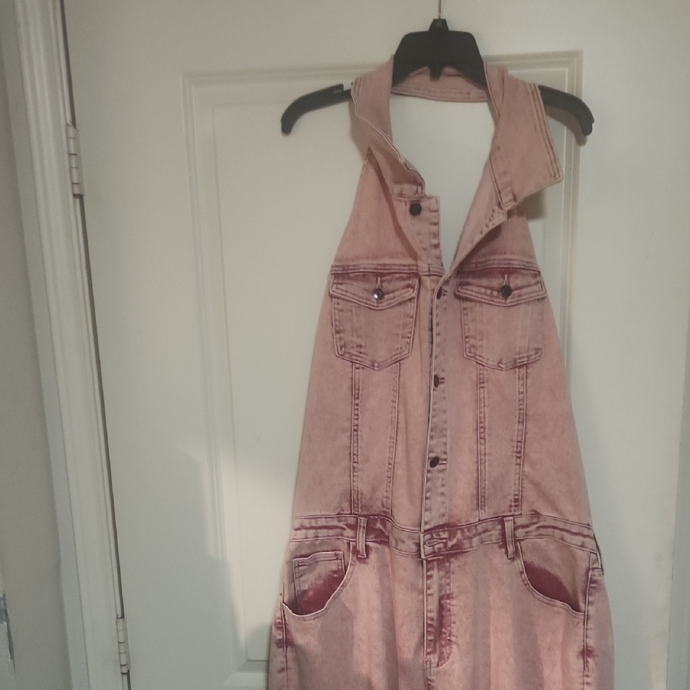 Pink Denim Halter Dress